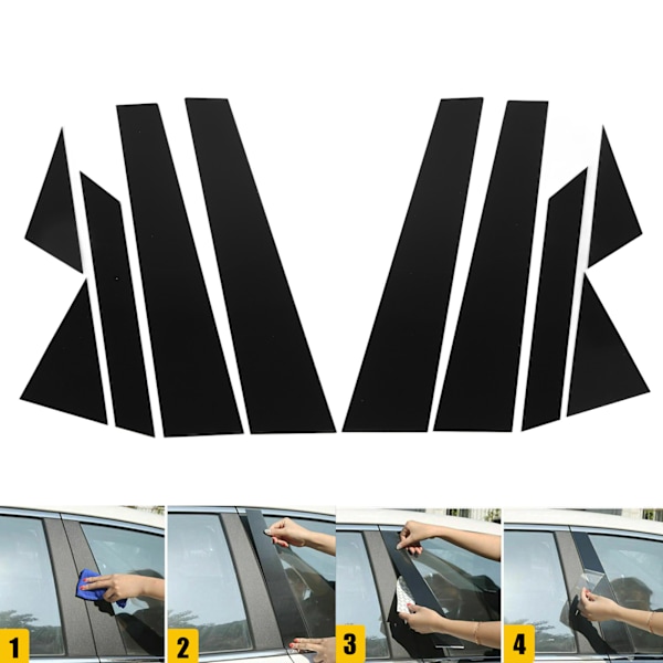 10 stk. Vindue B-Søjle Post Trim Glans Sort Letvægts Robust Høj Styrke Vindue Søjle Poster Sticker til Sonata