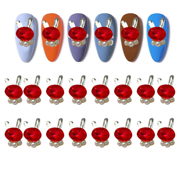 16 st Nail Rhinestones Blanka Legering 3D DIY Nageldekor Kaninhuvud Form Inlagd Diamant för Nagelkonst med Rhinestones Pärlor