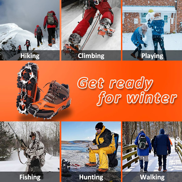 Brodder, isspigger, sko-klør med 19 rustfrie ståltann / pigger, for klatring / fjellklatring / trekking / høyder / vinter / utendørs