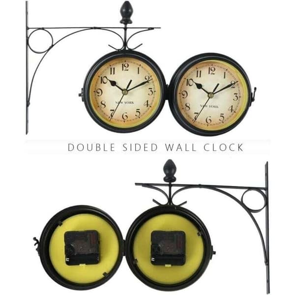 European Double-Sided Wall Clock - Double-Sided - Wrought Iron - Vintage 14 cm