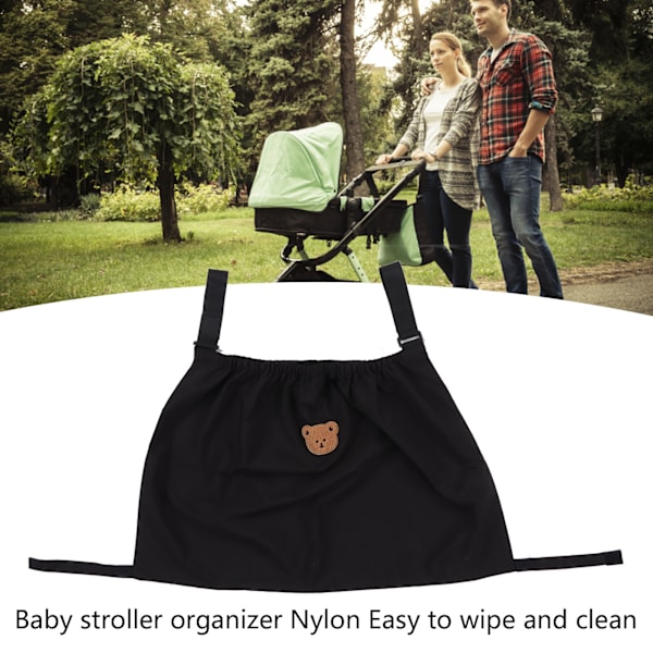 Babyvogn Oppbevaringsorganisator Nylon Justerbar Stropp Barnvogn Oppbevaringsorganisator for Reise Svart