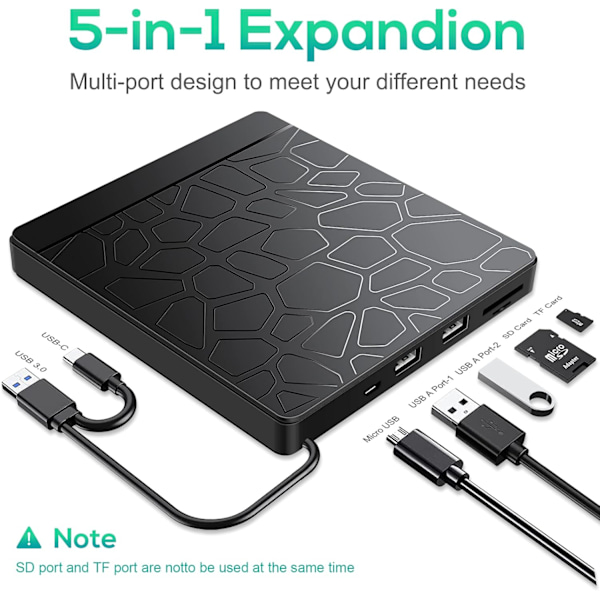 Extern CD DVD-enhet, USB 3.0, Type-C, Bärbar CD DVD +/-RW ROM-enhet