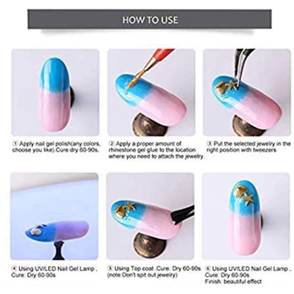 3D Nails Art Metall Berlocker Dubbar Juveler Dekaler Dekorationer Tillbehör 800+ bitar Guldnagel Mikrokaviarpärlor Star Moon Nit Design Tillbehör med