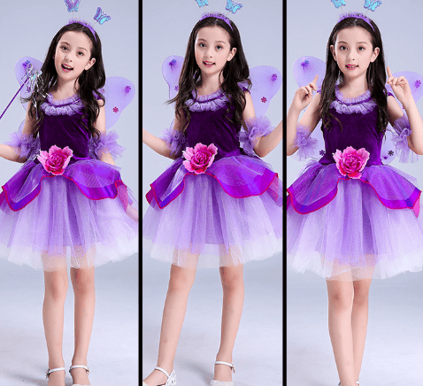 Fe med vinger børnekostume Halloween lilla purple 150