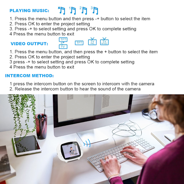 3,5 tommer Trådløs Babymonitor Sikkerhedskamera Nattesyn To-vejs Intercom med Temperaturmåling 110‑240VUK Stik Babymonitor