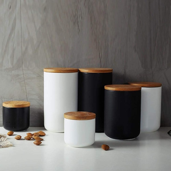 Keramisk matförvaringsburk Canister Modern design matbehållare med lufttät försegling bambu lock, löst te Kaffe Kryddnötter Snacks Kryddor Förvaring