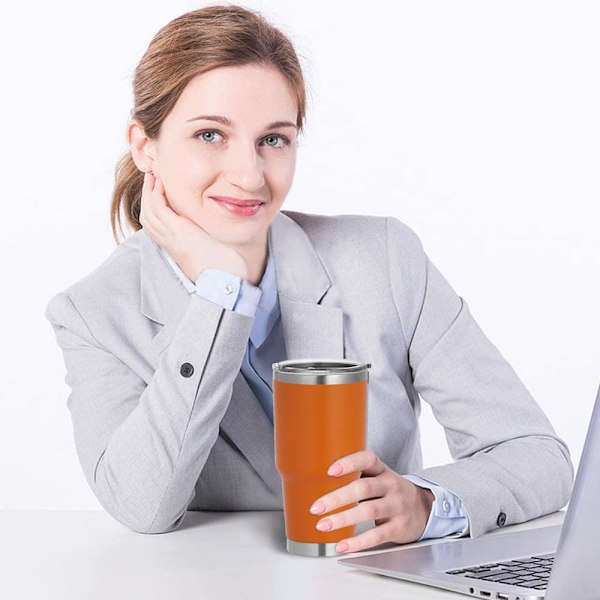 Thermos Termosmugg i Rostfritt Stål, Resemugg för Kaffe, Isolerad Kaffekopp med Vikbart Lock