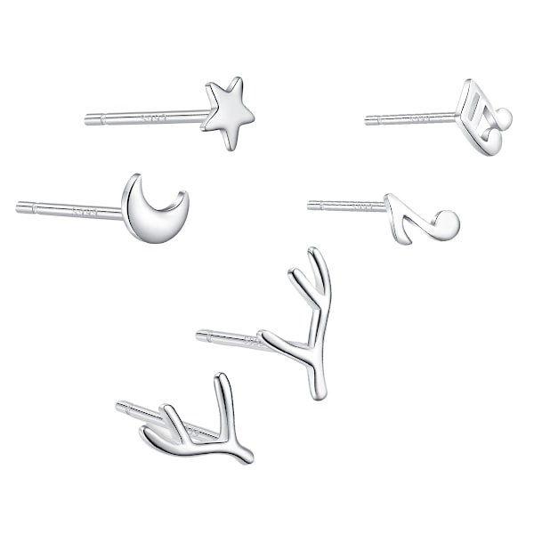 Øreringe til kvinder, simple øreringe, små stjerne- og måneøreringe, stift-piercing, sølvøreringe
