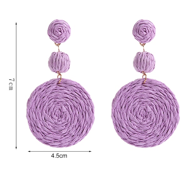 2 par Raffia-klotörhängen för kvinnor, Statement Raffia runda droppörhängen - Sommarstrandsemester smycken