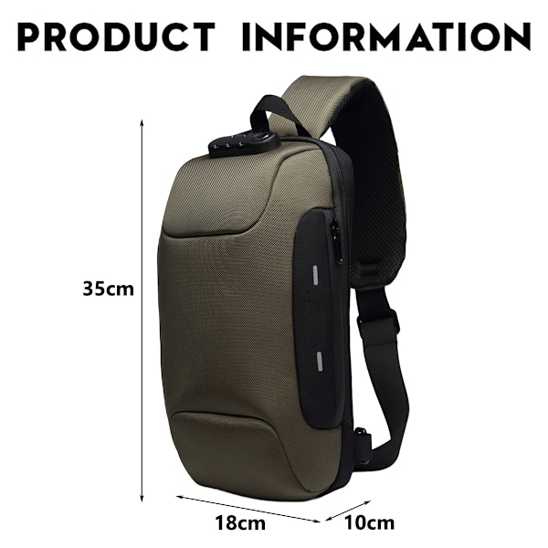 Sling-laukku unisex olkalaukku vaellusmatkailu rinnassa kannettava laukku USB-portti monitoiminen vapaa-ajan rinnassa kannettava laukku