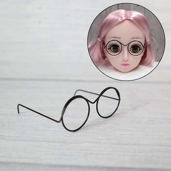 Toy Glasses, Mini Spectacles Round Lensless Frames Doll Accessories Decorations For Kids, 3*2.2*1.2cmblack10cps