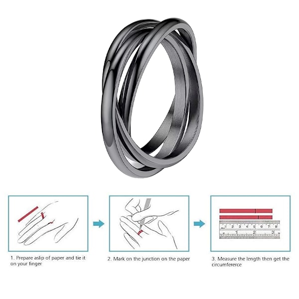 Trippelbandsringar ihopslingrade rullande ringar för kvinnor flickor rostfritt stål silver ryska vigselring storlek 6 till 9