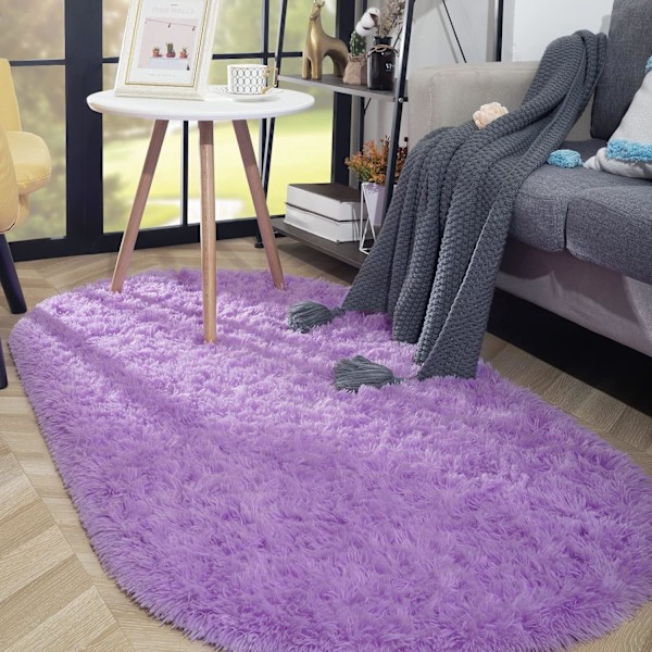 Oval fluffig matta, modern plyschig shaggy matta för barns sovrum, extra bekväm söt barnkammarematta, sängmatta för pojkar och flickors rum, hemdekormattor