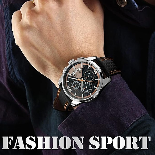 Herrar Klockor Läderband Sport Mode Klänning Casual Analog Kvarts Chronograph Fader Presenter Armbandsur, Urtavla diameter 46mm