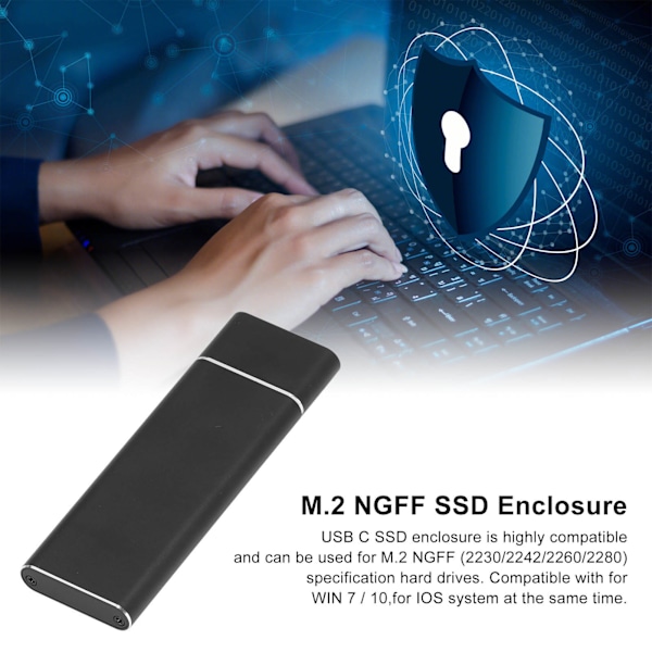 USB C SSD-hölje M.2 NGFF Hög Hastighetsöverföring USB3.0 5Gbps USB 3.1 10Gbps Typ C Metall SSD-hölje för Dator Svart
