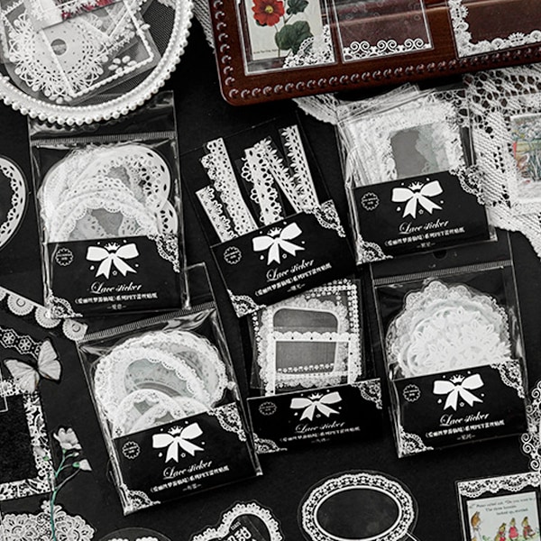 4 pakker transparente blondeklistremerker Wrap Lace-mønster utklippsbokdekorasjon Klistremerke dagbok Collage albumdekorasjon