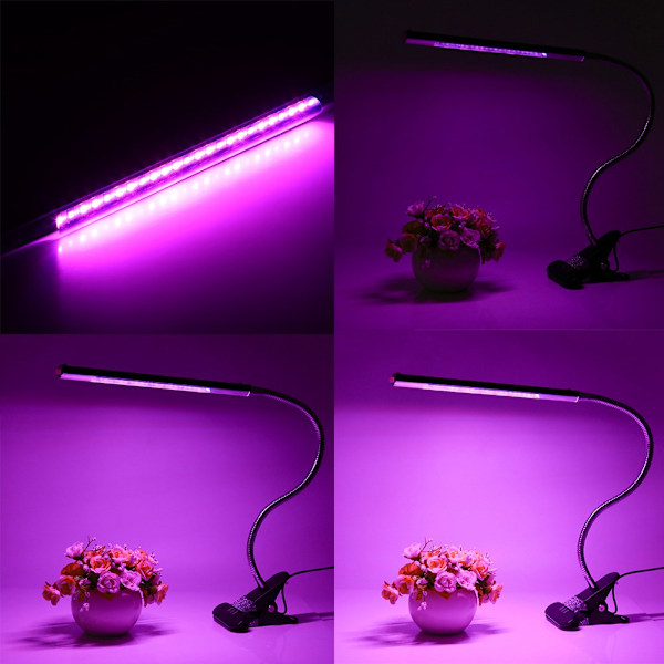5W 24 LED Växtlampa för inomhusbruk, USB-driven, med justerbar svanhals och klämma