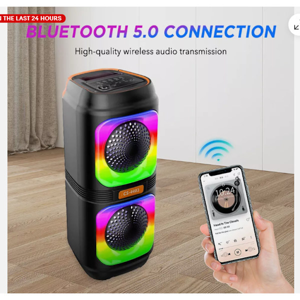 Trådlösa Bluetooth-högtalare med hög bas, bärbar subwoofer, utomhusfest, RGB