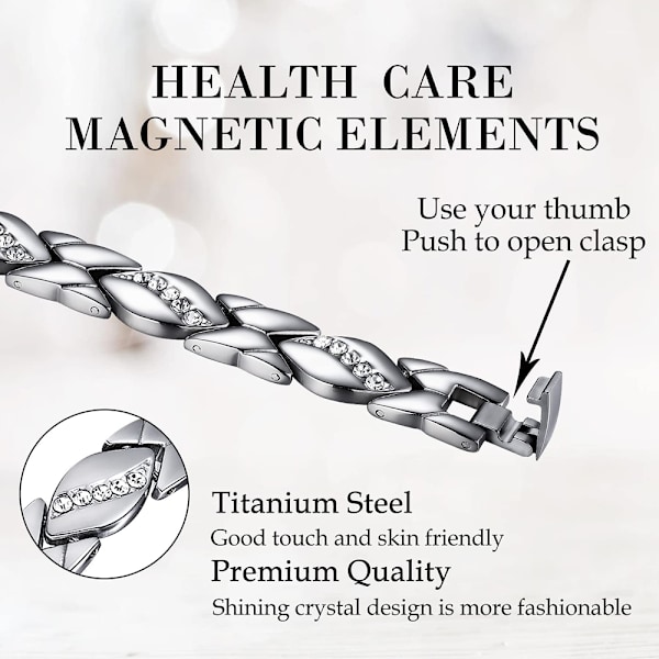 Elegant Titanium Rustfrit Stål Magnetisk Armbånd til Kvinder 8,5\" Justerbar med Gratis Led