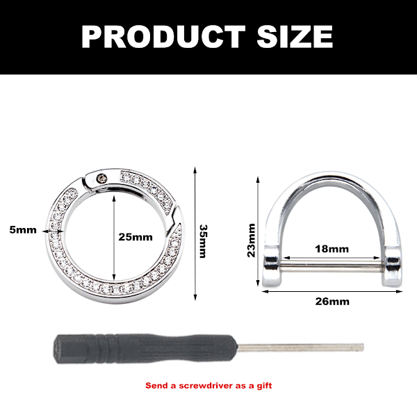 10 stk D-ringer med 10 stk nøkkelringer, 1 stk skrutrekker, nøkkelringholder til bilnøkler, for nøkkelringproduksjon DIY-håndverk