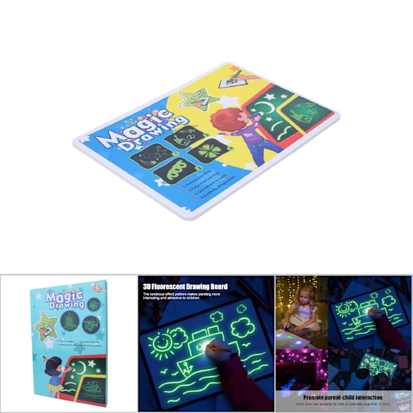 3D-Fluoresoiva Piirustus- ja Kynätaulu Lapsille Varhaiseen Oppimiseen - Sininen M