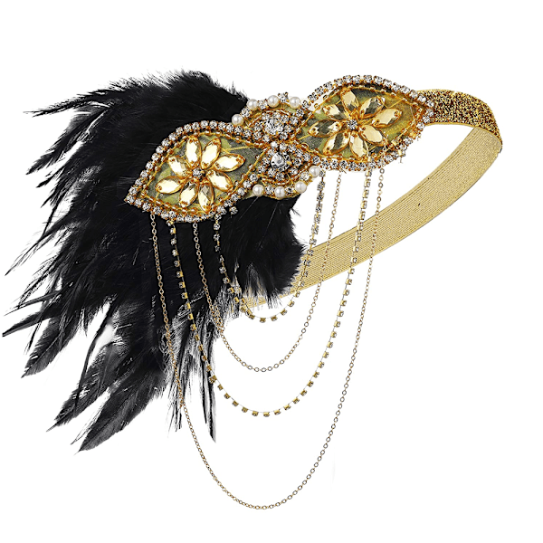 1920'er Flapper Pandebånd 20'er Great Gatsby Hovedpynt Sort Fjer Pandebånd 1920'er Flapper Gatsby Hårtilbehør
