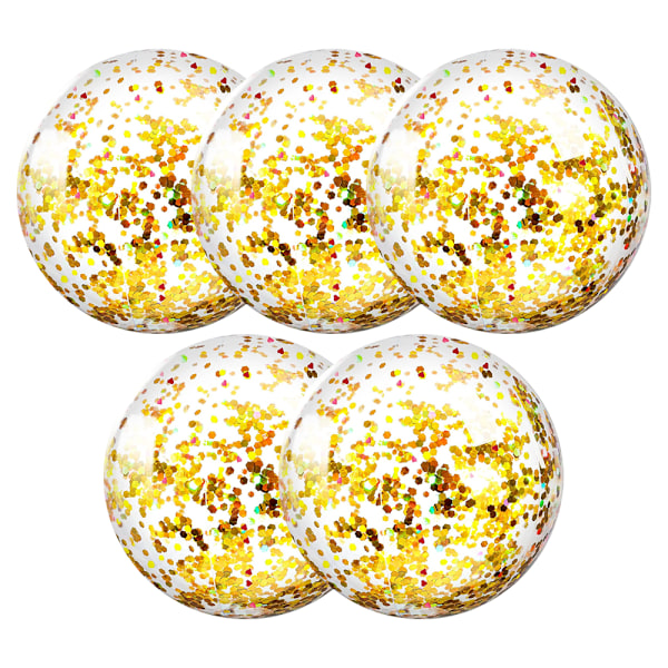 5-pack Strandboll Jumbopolsleksaker Bollar Stora Konfetti Glittrar Uppblåsbara Transparenta Strandbollar Simbassäng Vatten Strandleksaker Utomhus Sommarfest