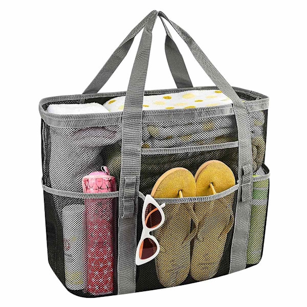 Stor Strandtaske Pooltasker, Mesh Strandtaske til Legetøj, Håndklæde, Flip-Flops, Strandtaske, 42*38*20cm