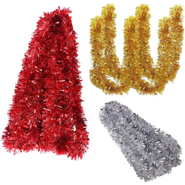 30m Guirlandes Tinsel Métallique Rouge Argent d'or Tinsel