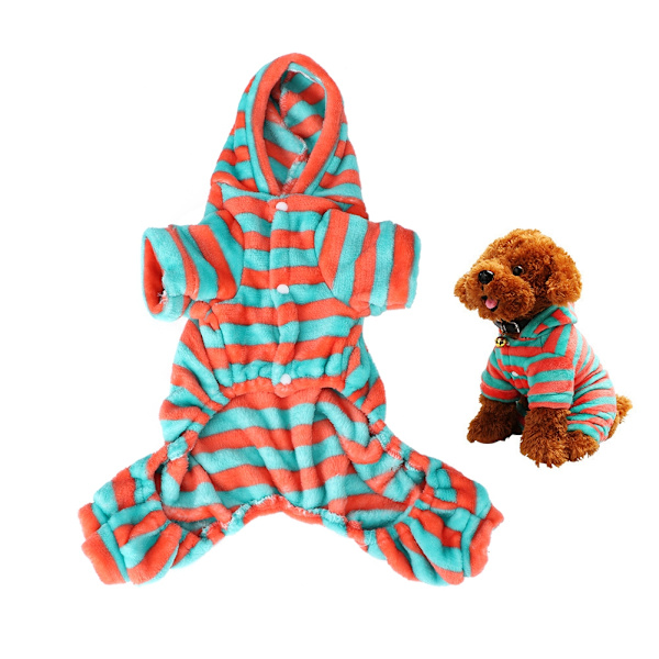 Höst-Vinter Mjuk Fleece Hund Randiga Kläder Hoodies för Små Hundar Valp Överall Kläder Outfit