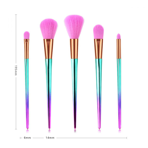 Lyxig Rosa Gradient Blå Makeupborste Mjuk Ansiktspulver Foundation Rougeborste