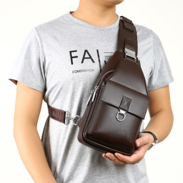 Herrar läderrem väska, bröstväska, axelväska, crossbody fritidsväska, multifunktionell