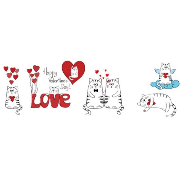 Tecknad katt och rött kärlekshjärta DIY väggdekal Citat Dekal för