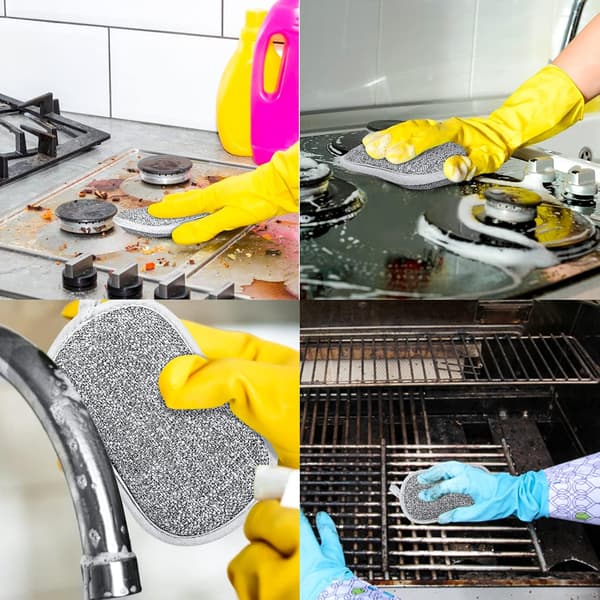 Reusable Washable Microfiber Sponges for Washing Kitchen Tiles, Pans (6 Grey)