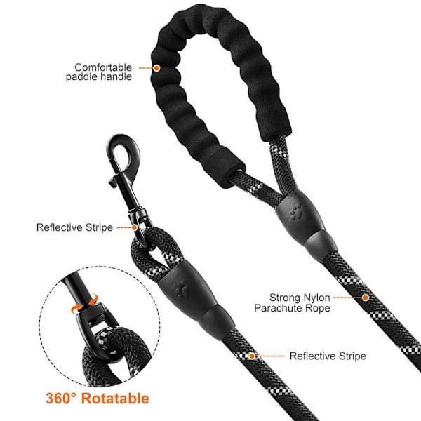1,5m Sterk Hundeleie Ekstra Heavy Duty Klatretau Komfortabel Polstret Håndtak Høyreflekterende Tråder for Små Mellomstore Store Hunder