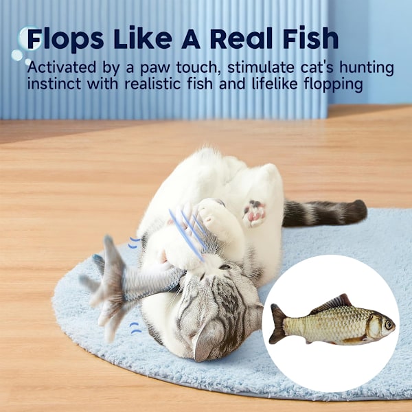 Katt leksaker Flopping fisk med SilverVine och Catnip, Flyttande katt kicker, Floppy Wiggle fisk för små hundar