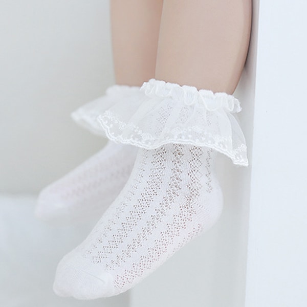 2 Par Baby-Flickor Spetsstrumpor med Hål, Babystrumpor Flickor Sommar Toddler Spädbarn Ankel Pointelle Mesh Strumpor