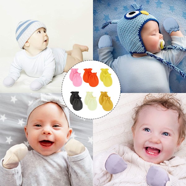 6 par Newborn bomuldsbabyhandsker Ridsefrie handsker Neutral stil Newborn handsker til drenge og piger 0-6 måneder gamle