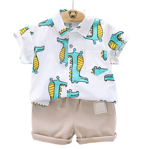 Pojkdräkt Set Kortärmad Skjorta Shorts Cartoon Djur Mönster Barnkläder Set Ljusgrön 110cm/43.3in