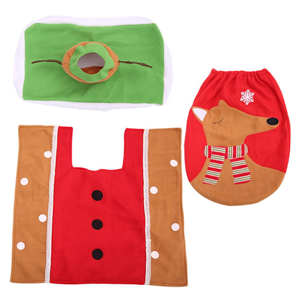 Juleelg Toalettsete Deksel Teppe Tre Deler Dekorasjoner for Hjem Bad Ornament