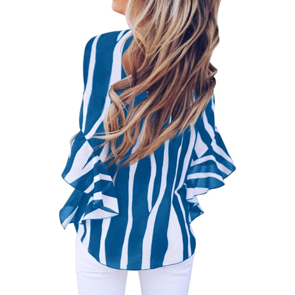Sommerblomstrede V-hals Tops til Kvinder 3/4 Flare Ærme Knyde T-shirt Bluser