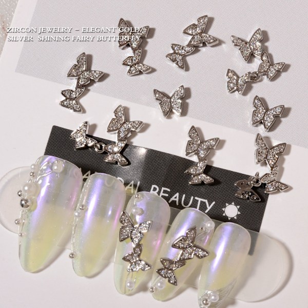 9 st 3D Fjärils Nagelcharm Kristaller Diamanter Strass, Metall Legering Guld/Silver Fjärilar Ädelstenar Design för Nagelkonst Dekoration Hantverk Smycken
