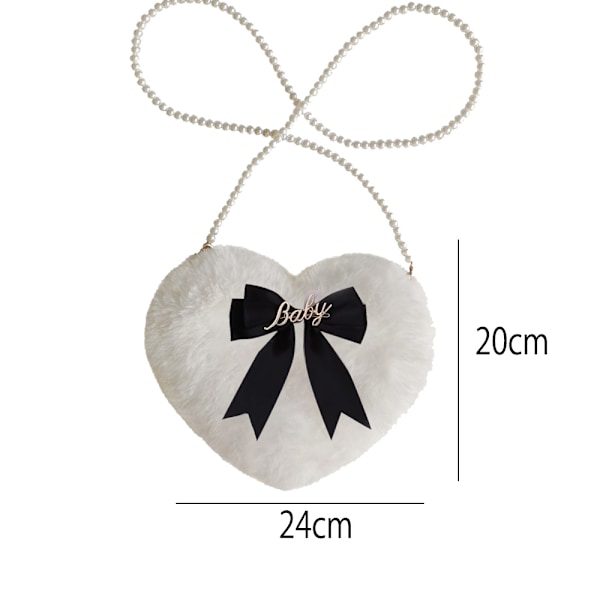 Hjärtformad Crossbody Väska Plush Pärlkedja Mobiltelefon Plånbok Fuzzy Axelväska för Kvinnor Dam Flickor