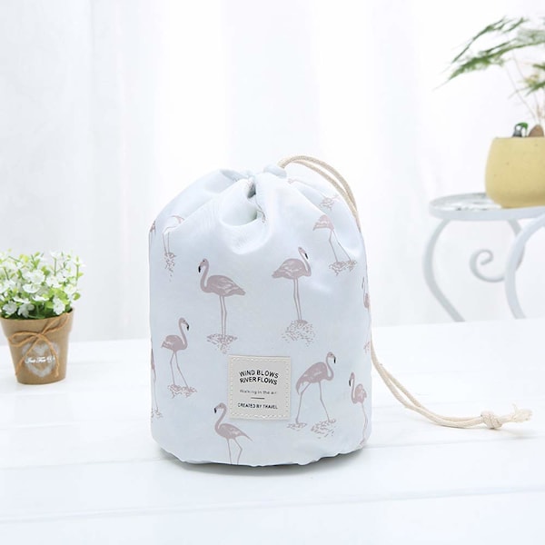UpOne Barrel Sminkväskor, Resa Stor Kapacitet Vattentät Bärbar Mode Dragkedja Kosmetisk Toalettväska (Endast Väska), 2-pack (Fjäder+Rosa)