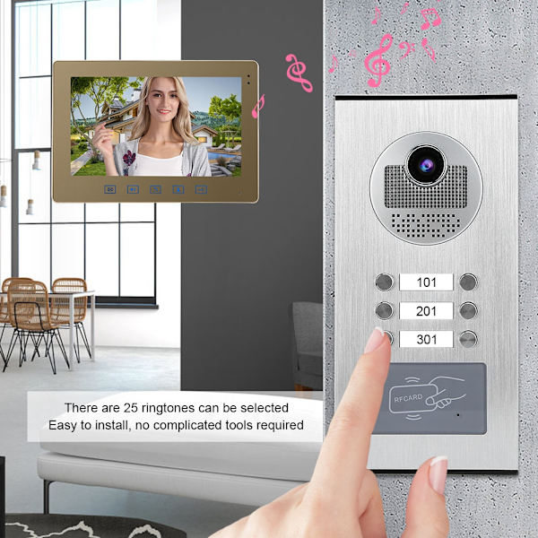 10-tums Videodörrtelefon med 3 Monitorer, Nattseende, Intercom, Dörrklocka, Hemåtkomst System 100-240V(UK)