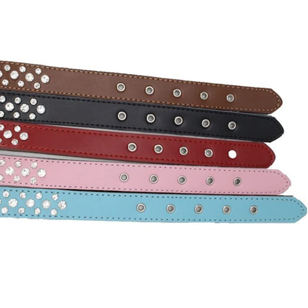 Läderfodrat strass hundhalsband Liten och medelstorlek anpassat kristall hundhalsband