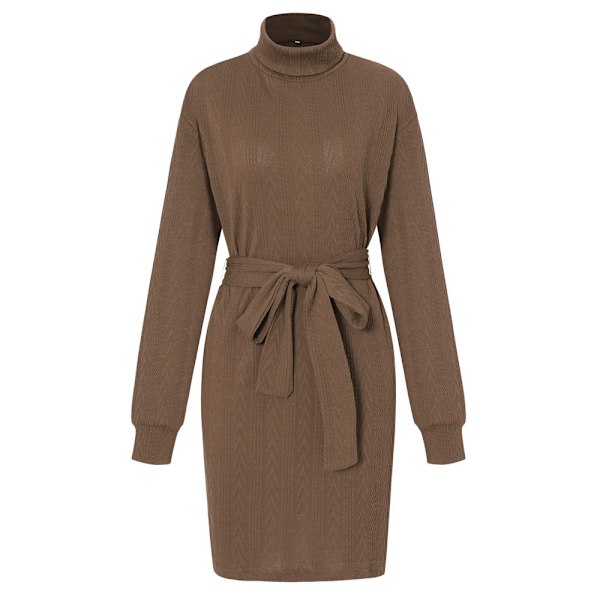 Stickad Klänning för Kvinnor Ribbad Stickad Tight Midi Sexy Höst Vinter Bodycon Krageklänning