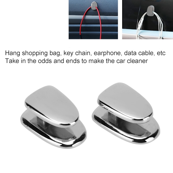 2 stk Bilkrok Mini Henger Sinklegering Multifunksjonell Oppbevaringsholder for Handlepose Nøkkel USB-kabel Hodetelefoner Sølv