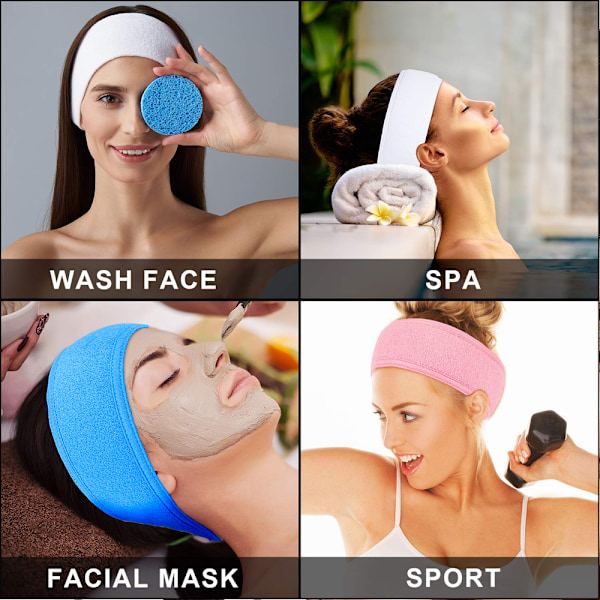 Spa Ansiktsband Makeup-Huvudband Justerbart Handduk för Ansiktsrengöring och Duschar, 3 stycken
