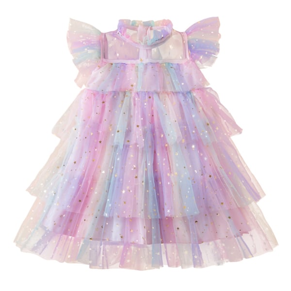 Toddler Princess Dress Star Paljetter Rainbow Tiered Tyll Dress